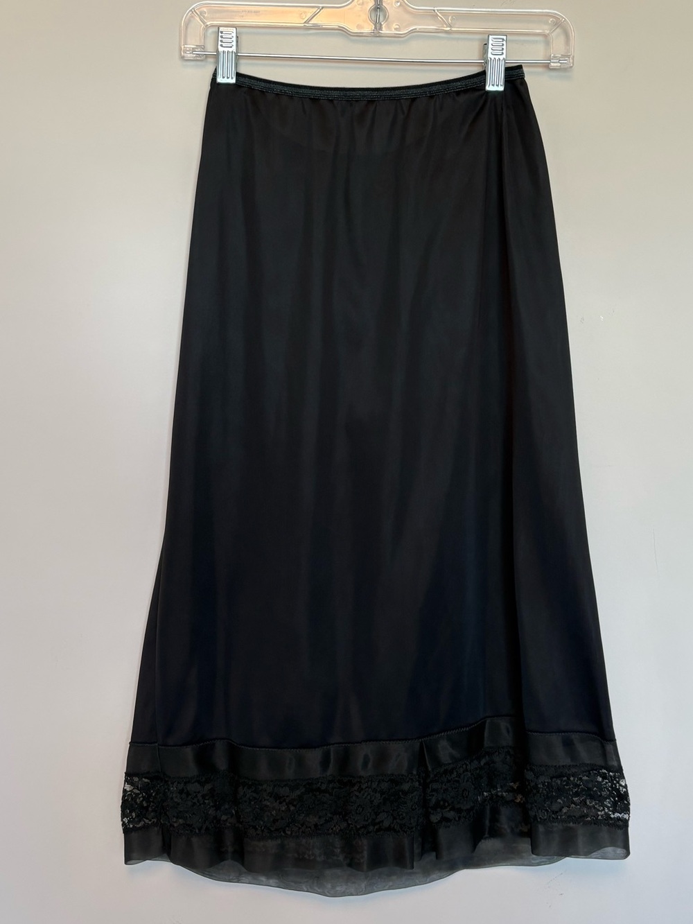 Vintage Rogers Black Nylon Tricot Slip Lace Hem Midi Full Slip Large Tall